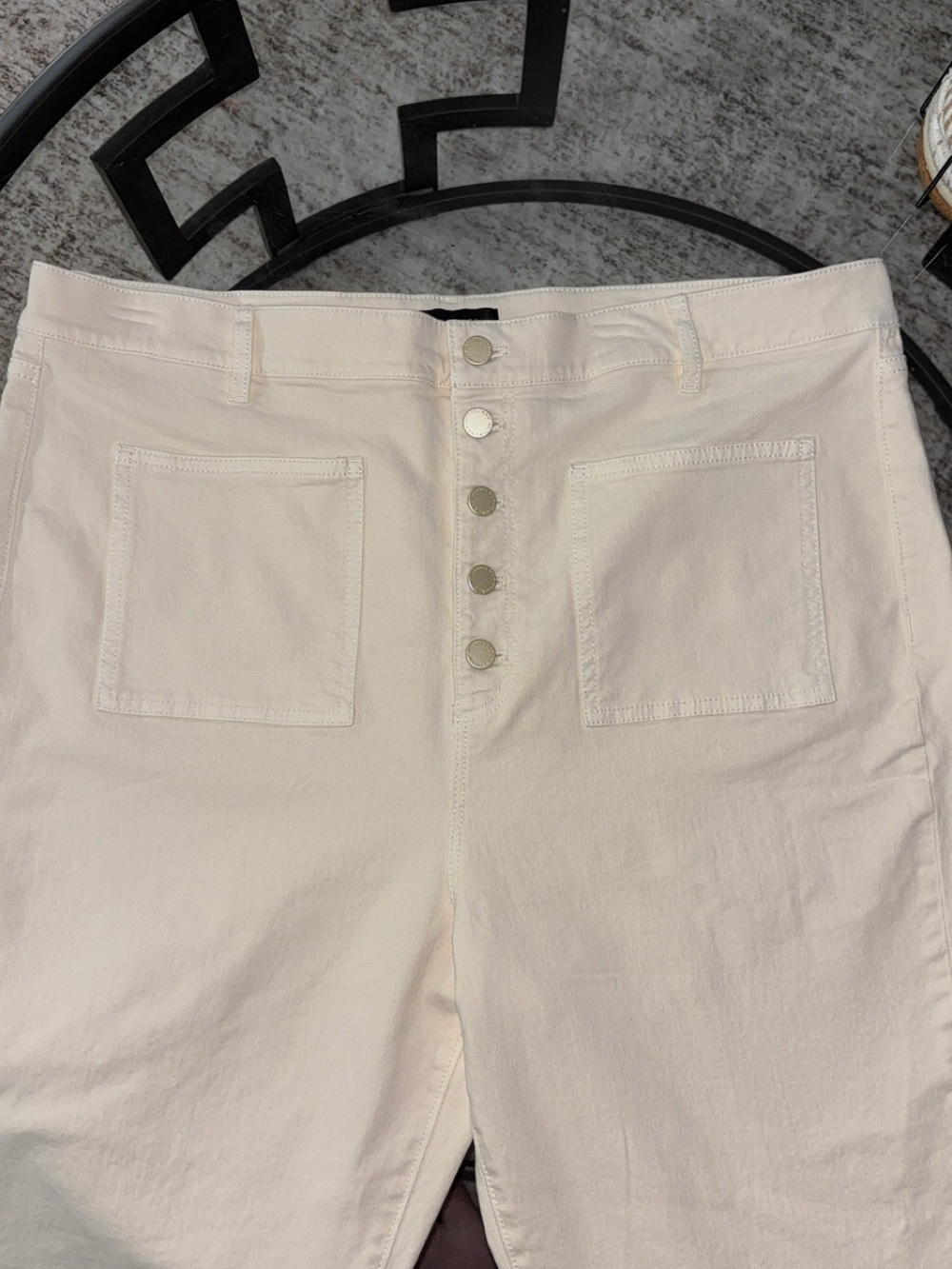 Ann Taylor High-Rise Button-Fly Jeans in Light Cream